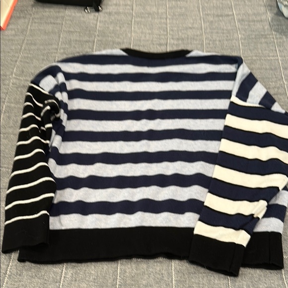Black, white, and blue Crewneck Sweater Asymmetrical Stripes-Wispr - Picture 3 of 3